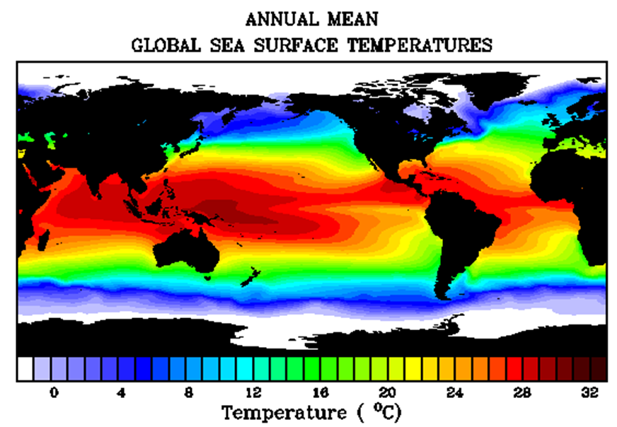 Global mean surface temperature. SST Sea surface temperature. Sea surface temperature. Ocean temperature Map.